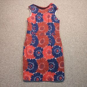 Boden Martha Floral  Sheath Dress 12R Red Blue Structured Textured Sleeveless